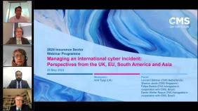 thumbnail of medium CMS Insurance Webinars 2024 - Managing an international cyber incident - Perspectives from the UK, EU, South America and Asia